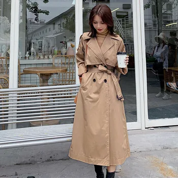 

TVVOVVIN 2020 New Spring Lapel Double Breasted Belt Windbreaker Women Streetwear Loose Mid-length Slim Trench Coat Tide PD477