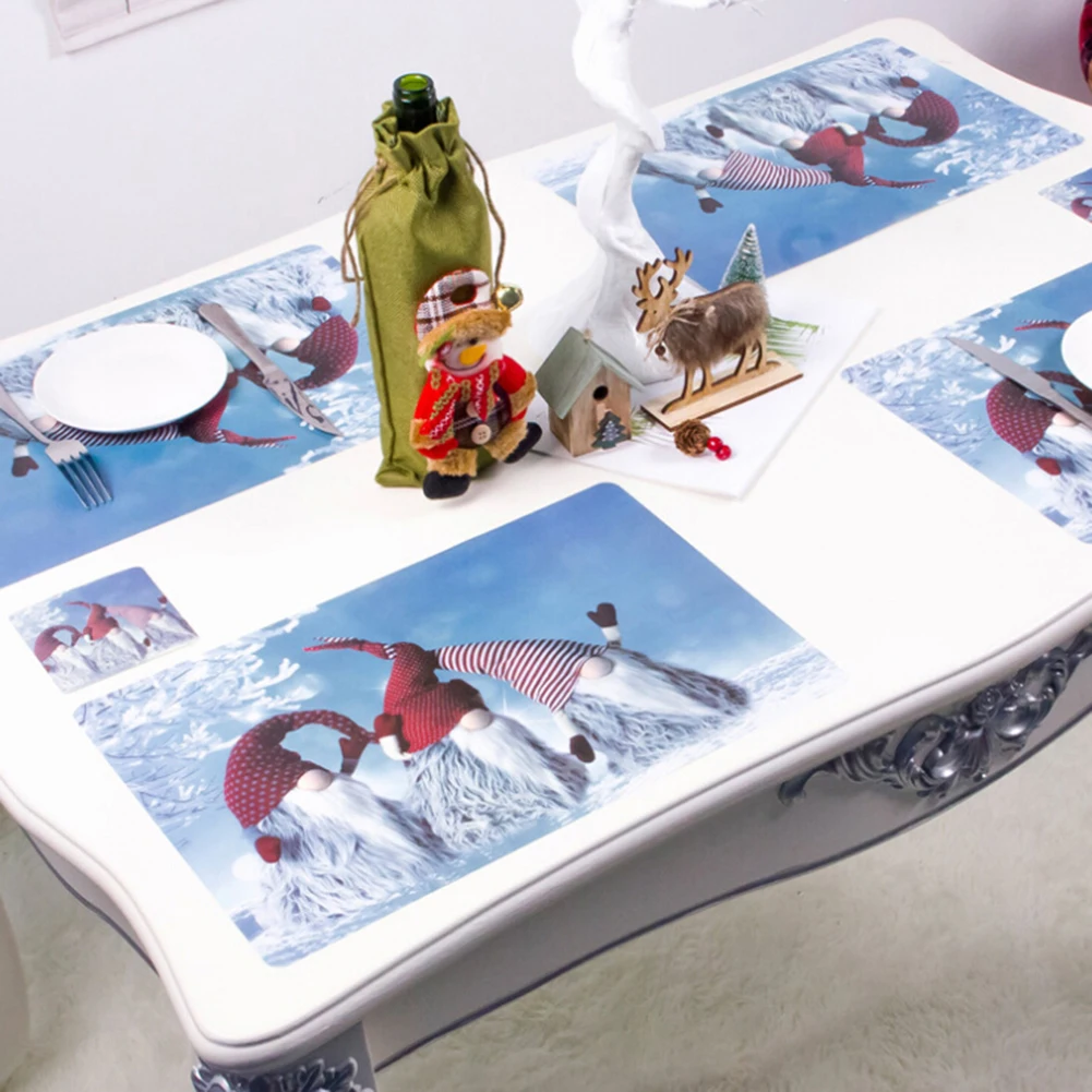 12 шт., один набор, Рождественские салфетки с рисунком, хлопковые льняные изолирующие подложки, коврики для обеденного стола, украшения для кухни