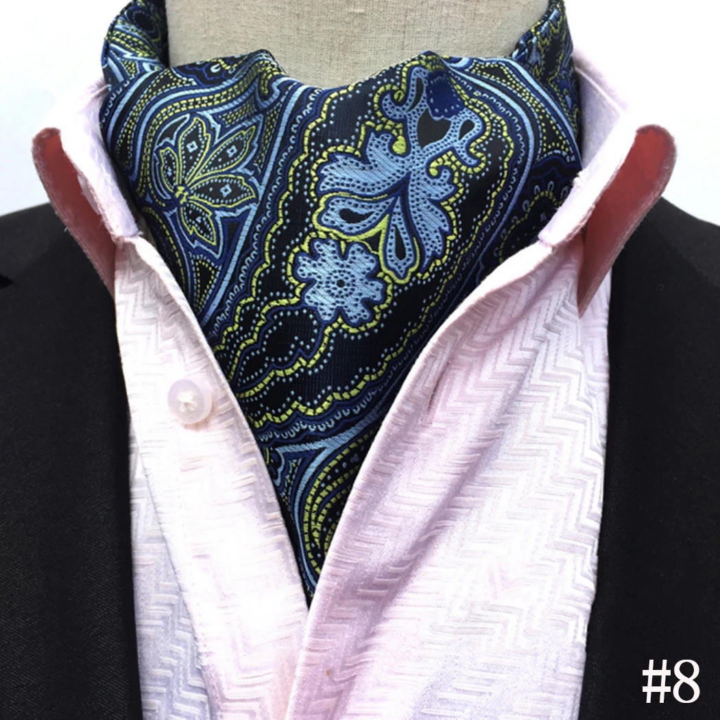 Аскотские галстуки для мужчин, свадебные узорчатые Галстуки, красные, серые, синие, черные жаккардовые Тканые Вечерние шарфы в деловом стиле - Цвет: 8