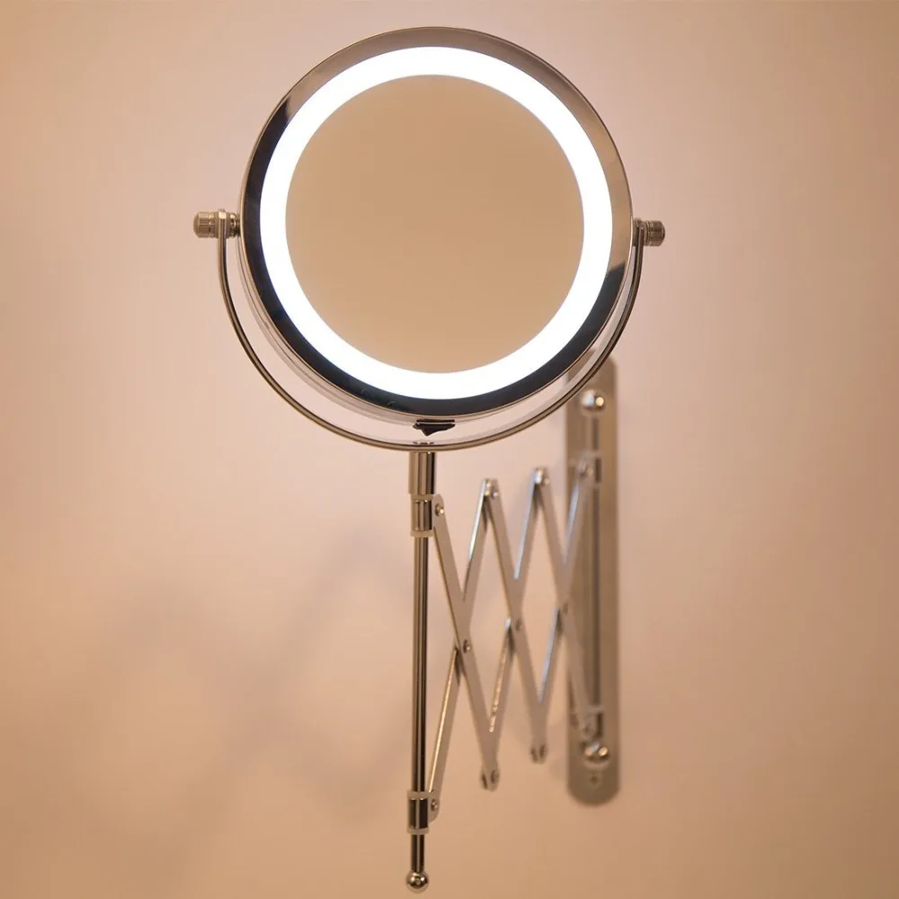 

Bath Mirror Led Cosmetic Mirror 1X/3X Magnification Wall Mounted Adjustable Makeup Mirror Dual Arm Extend 2-Face Bathroom Mirror