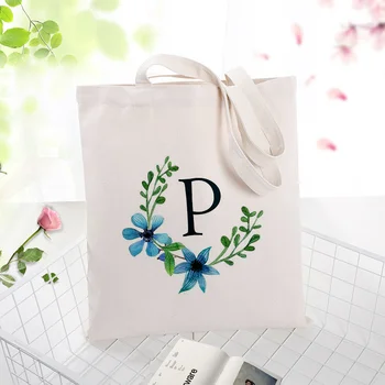 

Artistic letters P-T Print Canvas Tote Bag Text DIY Shopping Bag Ecological Reusable Recycled Handbag For Women