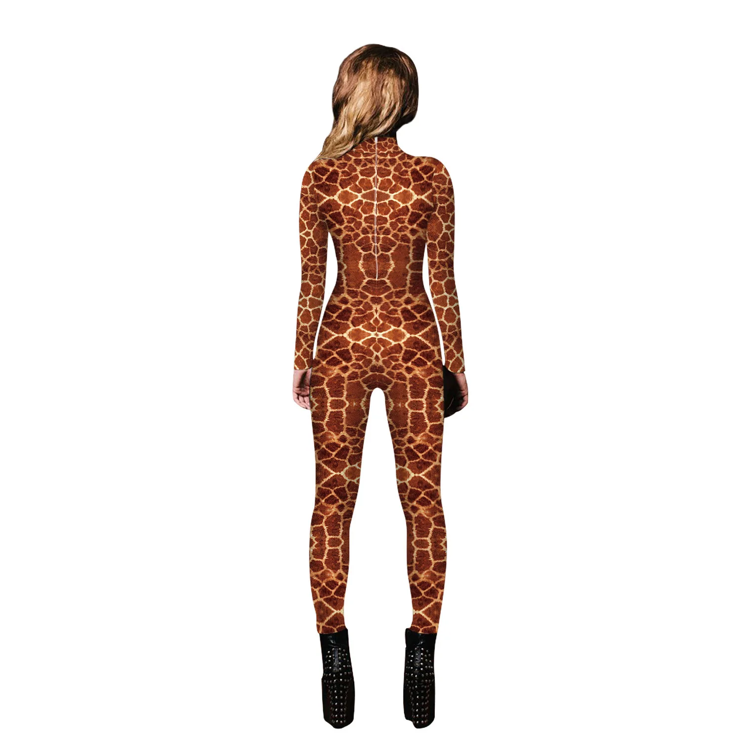 Хэллоуин косплей тигр олень змея леопард Комбинезоны с высоким воротом и Комбинезоны женские с длинным рукавом пуш-ап обтягивающий Повседневный обтягивающий костюм