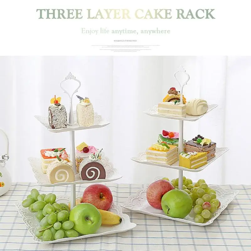 3 Layers Dessert Fruit Plate Multi-Layer Cake Rack Dessert Tray Party Afternoon Tea Durable Rack Home Kitchen Supplies