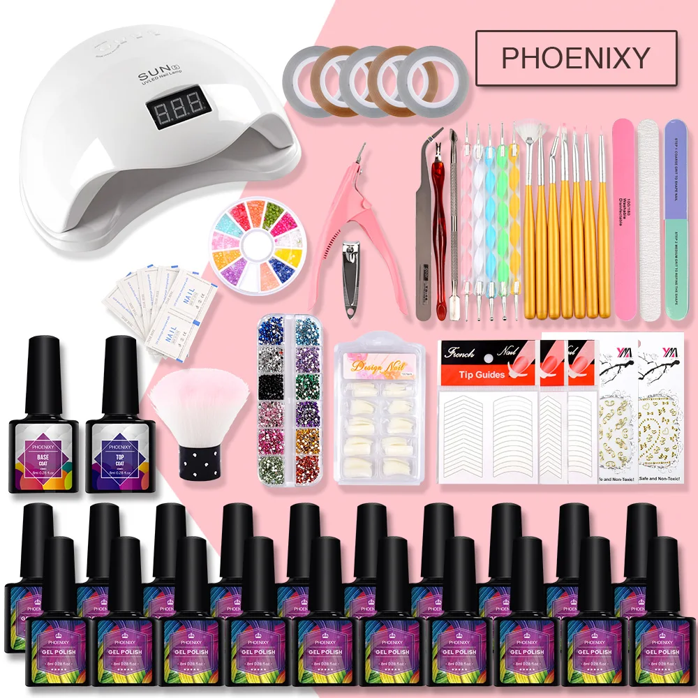 Günstige Maniküre Set Nagel Gel Polish Set 48W LED Trockner Lampe Für Gel Nagellack Lack Lack Set Semi Permanent nail art Werkzeuge Kit