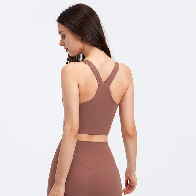 Lulu High Quality Butter Soft Fitness Bra Gym Yoga Vest Women Athletic Run Sports Tank Top Run With Chest Pad Push Up Clothing Coal and bamboo