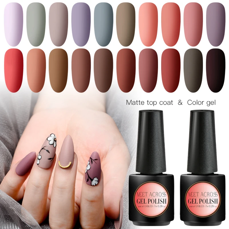 

MEET ACROSS Morandi Color Series Nail Gel Polish Charm Matte Top Coat Autumn Fall Nail Art Lacquer Soak Off Manicure Varnish