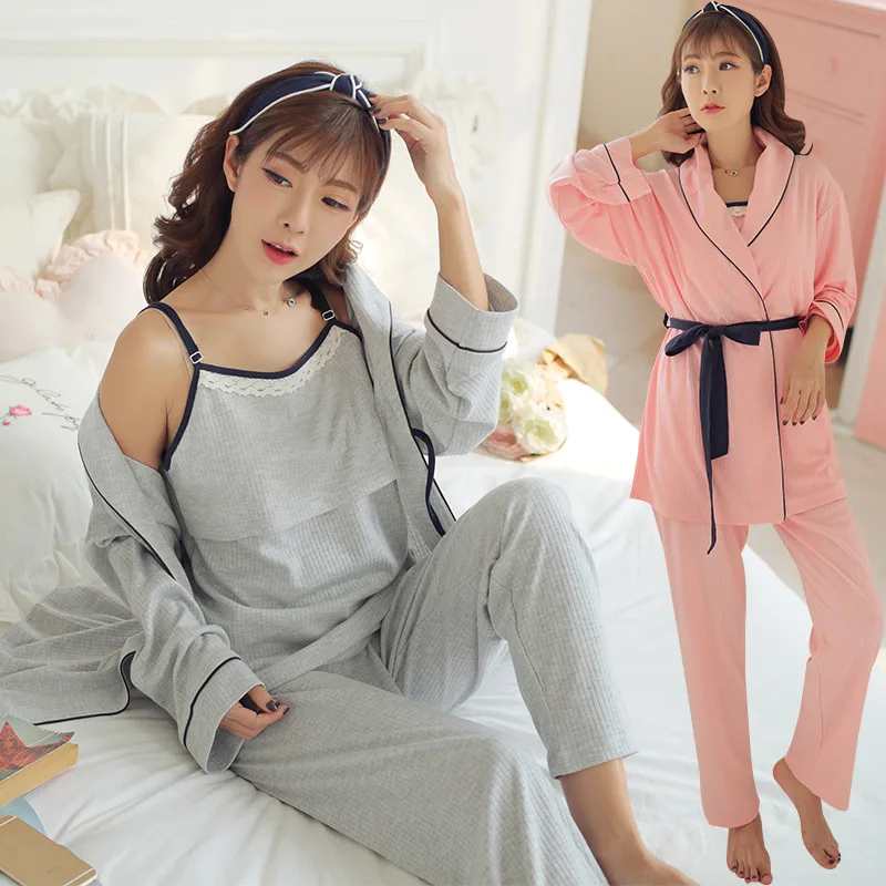 

Pregnant Women Confinement Clothing Three-piece Set Japanese Korean Hoodie 6535 Double-Sided Thick-Pajamas Women Tracksuit 500