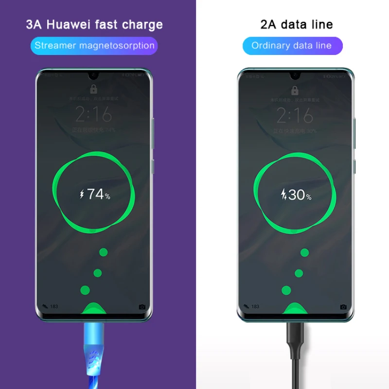 Мода 3A Зарядное устройство USB Type C кабель Micro USB кабель Красочный Светодиодный свет Магнитный телефонный кабель Быстрая Зарядка Micro USB Type C кабель