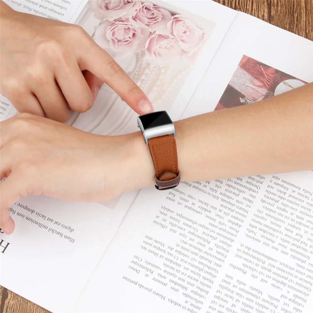 Essidi For Fitbit Charge 3 4 Leather Band Women Men Smart Bracelet Replacement For Fitbit Charge 3 4 Wristband Watch Strap Loop
