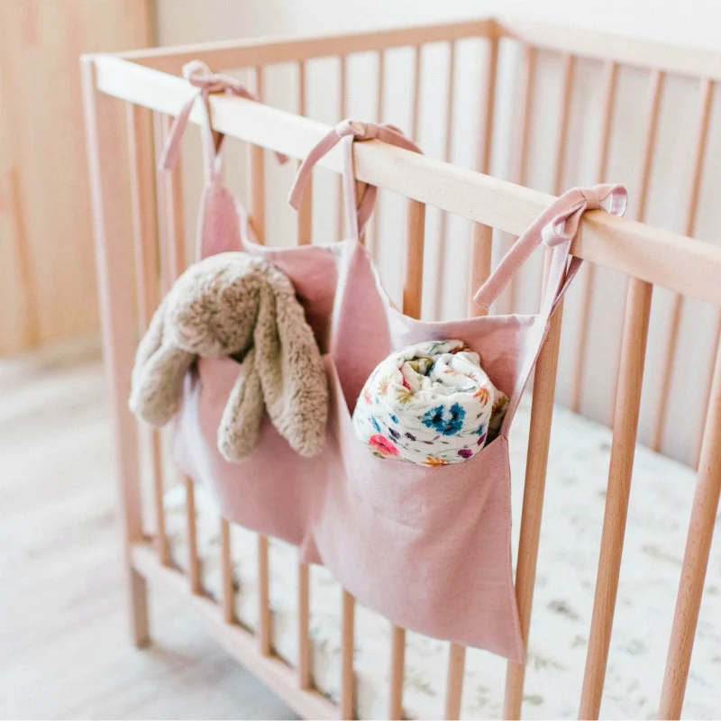 

Baby Bed Storage Bags Linen Nursery Hanging Storage Pouch Toy Diaper Pocket for Newborn Cradle Bed Crib Organizer Bedding Set