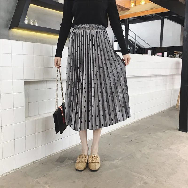 

JUJULAND New 2019 Autumn And Winter High Waisted Skinny Female Velvet Skirt Pleated Skirts Pleated Skirts 034