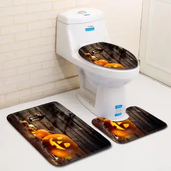 

Pumpkin Lamp Bathroom Toilet Three-Piece Floor Mat Door Mat Bathroom Carpet Shower Carpets Bathroom Mat Set