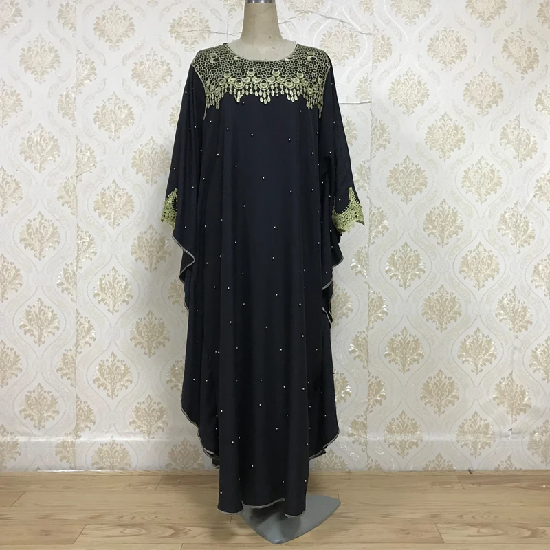 F836 AliExpress ebay мусульманский Хуэй вышитый бисером летучая мышь халат свободное Европейское и американское платье большого размера - Цвет: Черный