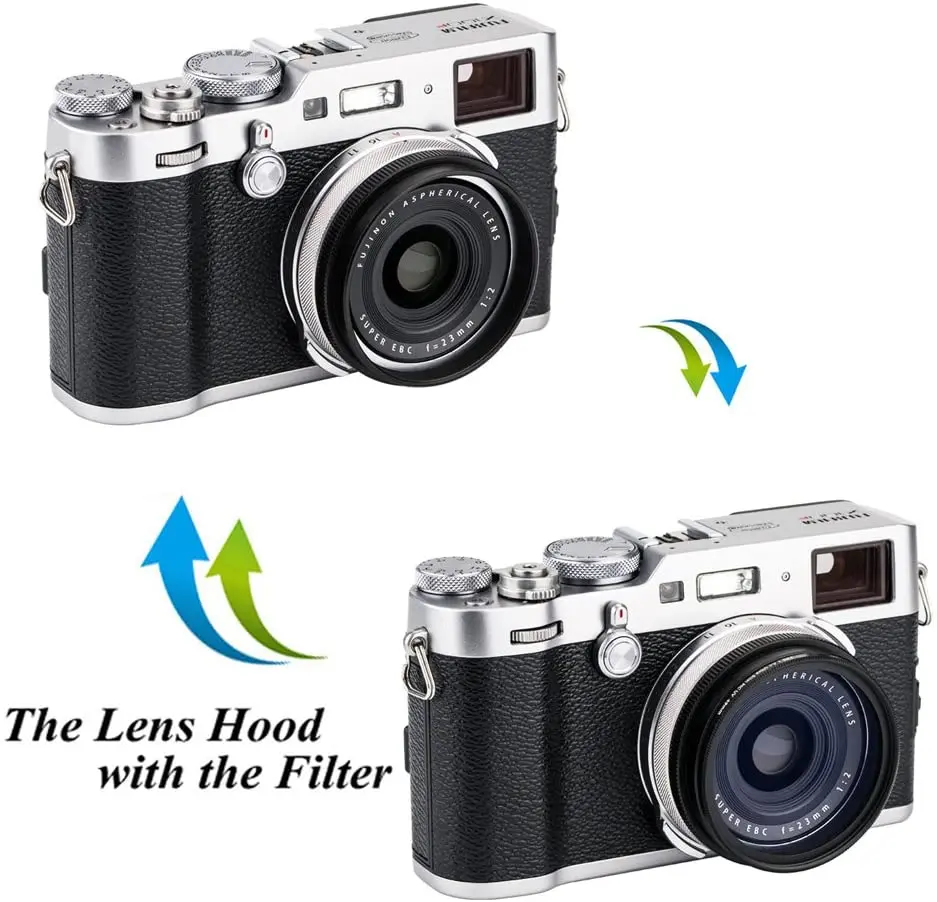 Haoge LH-X53W Pare-soleil 3 en 1 avec anneau adaptateur et bouchon à clipser pour appareil photo Fujifilm Fuji FinePix X70 X100 X100S X100T X100F X100V Argent remplace Fujifilm LH-X100 