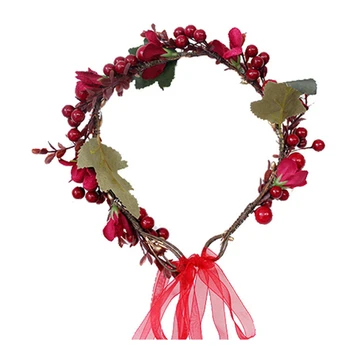 

New Bridal Wreath Headdress Red Festive Simulation Berry Hair Ornament Head Ring Wedding Accessories Artificial Handmade Garland