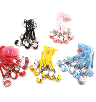 

50pcs cartoon lucky cat Pendant Cell Phone Charm Straps with Bell Cartoon Cell Phone Strap Bell Charm