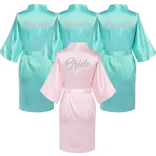 Одежда для невесты, подружки невесты с серебряными буквами. Халаты для невесты, пижамы, банный халат, ночная рубашка. Женское атласное свадебное кимоно, одежда для сна, готовые халаты