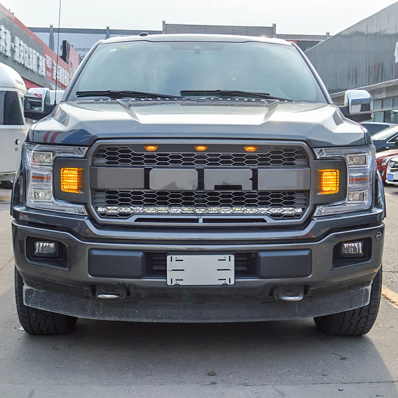 Черный/серый ячеистой сетки вид спереди Гриль подходит для Ford Raptor F-150 Raptor передний бампер решетка ABS с фонари янтарного цвета
