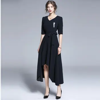 

BGW 3911ht Navy Blue Cocktail Dresses Half Sleeves Irregular Cotton Sexy V Neck Vestido De Noche Coctel 2020