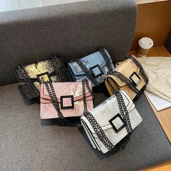 

Fashion Serpentine Small Square Crossbody Bags For Women 2020 Luxury Quality PU Leather Chains Shoulder Bag Purses And Handbags