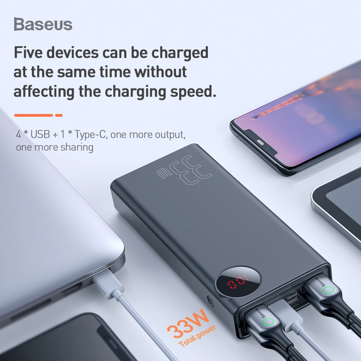 Baseus 30000mAh Power Bank USB Type C PD Fast Quick Charge 3.0 Powerbank For Xiaomi 30000 mAh Porta