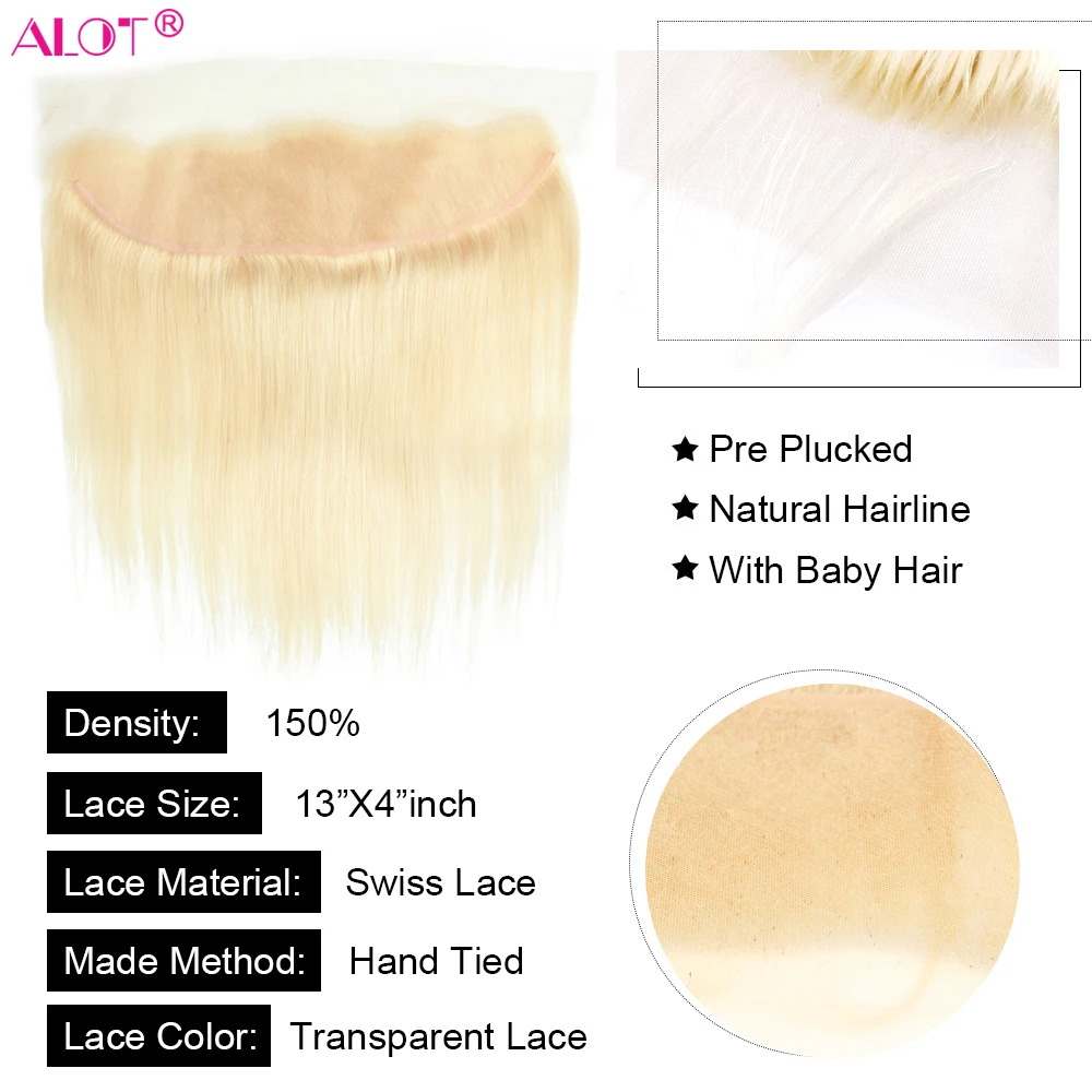 613 Bundles With Frontal Brazilian Straight Blonde Lace Frontal With Bundles Remy Human Hair Weave 3 Bundles With 13x4 Closure
