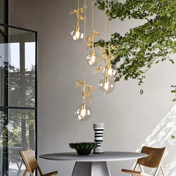 

Home Decor Bird Pendant Lights Nordic Gold Pendant Lamp E14 Clear Somke Gray Glass Hanging Light Living Room Decoration