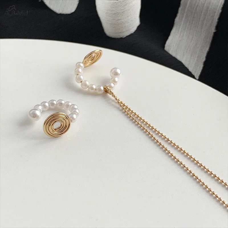 

AOMU Sweet Hyperbole C-Shaped Pearl Rhinestone Zircon Metal Chain Long Tassels Loop Earrings for Women Gifts Party Jewelry