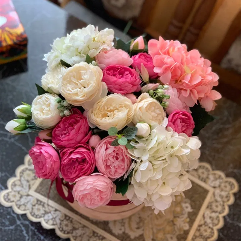 Искусственные цветы дешевые шелковые гортензии невесты букет Свадебный дом