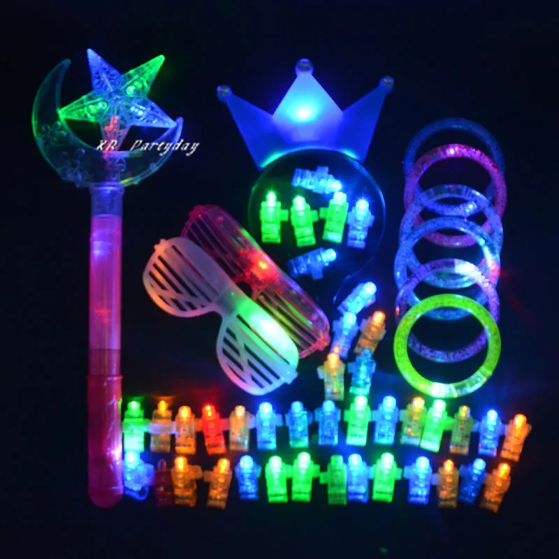 Pack LED Light Up Party Favor Toy Headband Glow Eye Glasses Bracelets Finger Ring Gift Cosplay