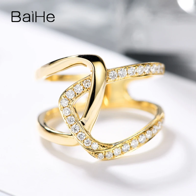 BAIHE Solid 14K желтое золото 0.26ct Сертифицированный круглый H/SI натуральные бриллианты свадебные женские модные ювелирные изделия кольцо