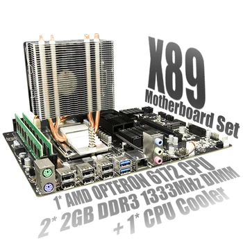 

X89 Set Combo For AMD Motherboard G34 Socket DDR3 Memory SATA2 USB3.0 with AMD Opteron 6172 + 2X 2GB DDR3 1333MHz RAM + CPU Fan