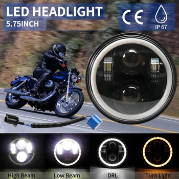 

5.75"Inch LED Motorcycle Projector Headlight with DRL Halo Angel Eyes for Sportster Iron XL883C Dyna XL1200C Indian Scout
