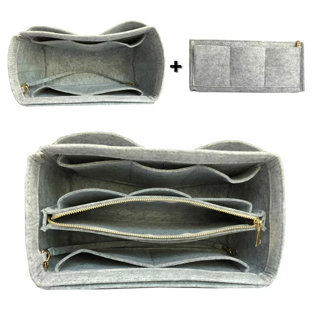 Hot Popular Women's Makeup Organizer Felt Cloth Insert Bag Multi-functional Travel Cosmetic Bag Girl Storage Toiletry Liner Bags Light Grey
