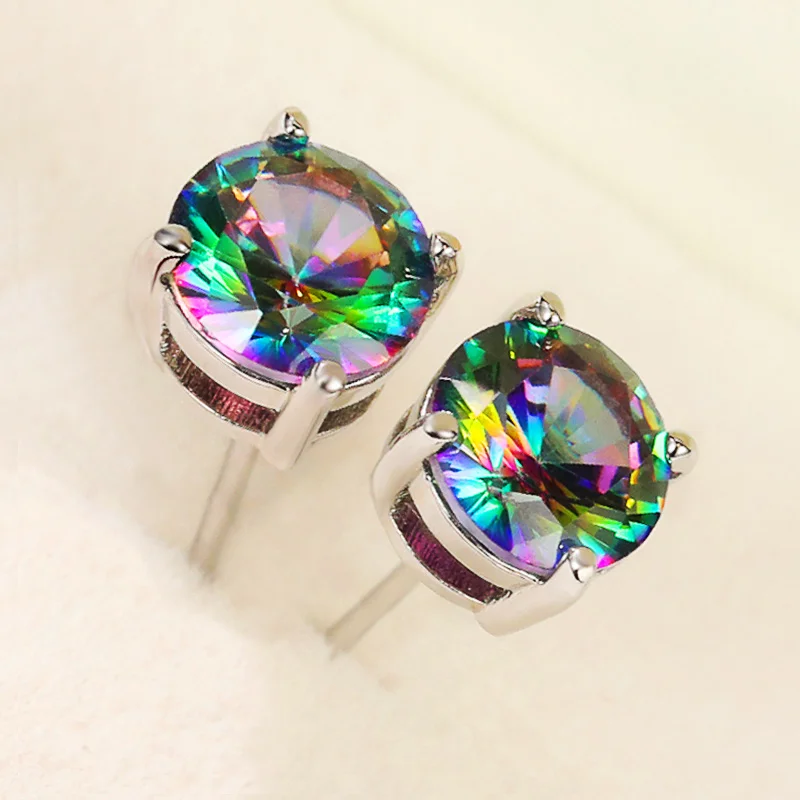 Colorful Zircons Set Gemstone Earrings Rainbow