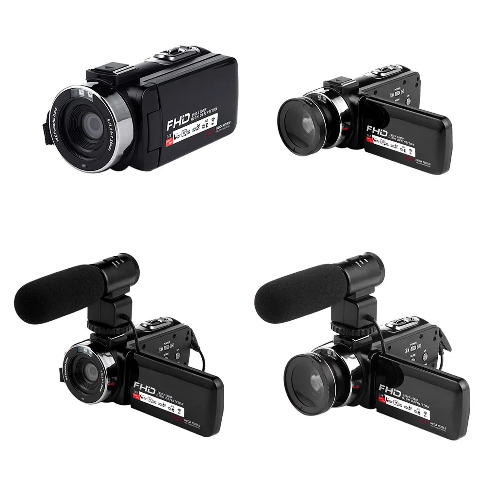 

16X Digital Zoom Video Camera Camcorder 1080P HD WIFI Wide Angle Lens/Outer Microphones Remote Control