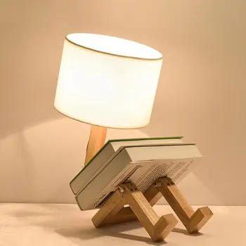 

Creative Robot Shape Table Lamp LED EU/US Plug Flexible Adjustable Folding Reading Light Wooden Fabric Bedside Decoration Lamp