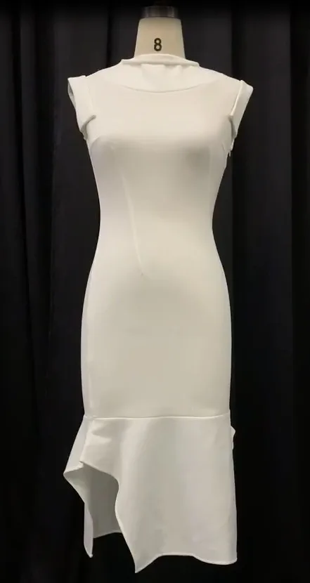 Элегантное платье большого размера 3XL Белое Женское платье с разрезом до середины икры офисный Женский пуловер размера плюс облегающее женское вечернее платье миди