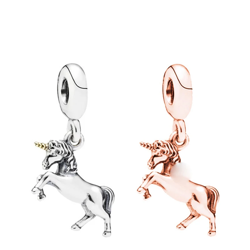 New Rose Gold Unicorn Pony Pendant Beads for Women Jewelry Making Fit Original Pandora Charms Bracelet Accessories Pulseiras DIY | Украшения