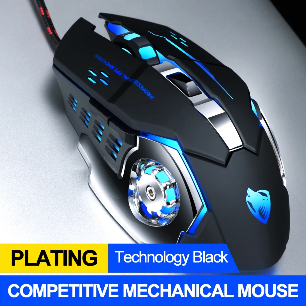 Technology Black Thunder Wolf брендовая Высококачественная оптическая профессиональная 6 клавиш Регулируемая игровая мышь с 7 яркими цветами светодиодный с подсветкой и эргономикой - Цвет: Technology Black