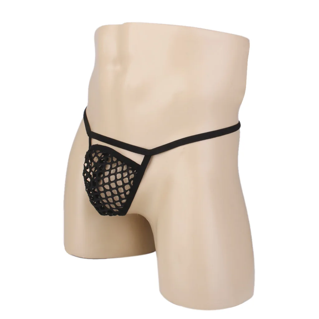 Men Sexy Thong Gay Underwear Hollow G-string T-back Underwear Nightwear Panty Erotic Briefs Lace Backless Lingerie Black