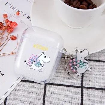 

Lovely Moomin Earphone Case For Airpods 1 2 Wireless Bluetooth Earphone Cover Charging Box Cover for Airpods Clear Case Keyring