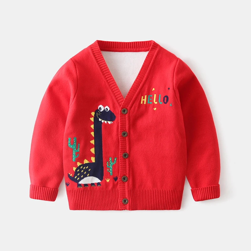 Jargazol Kids Boy Cardigan Sweater Cartoon Dinosaur Embroidery Autumn Baby Girls Tops Winter Little Kids Sweaters Cute Costume