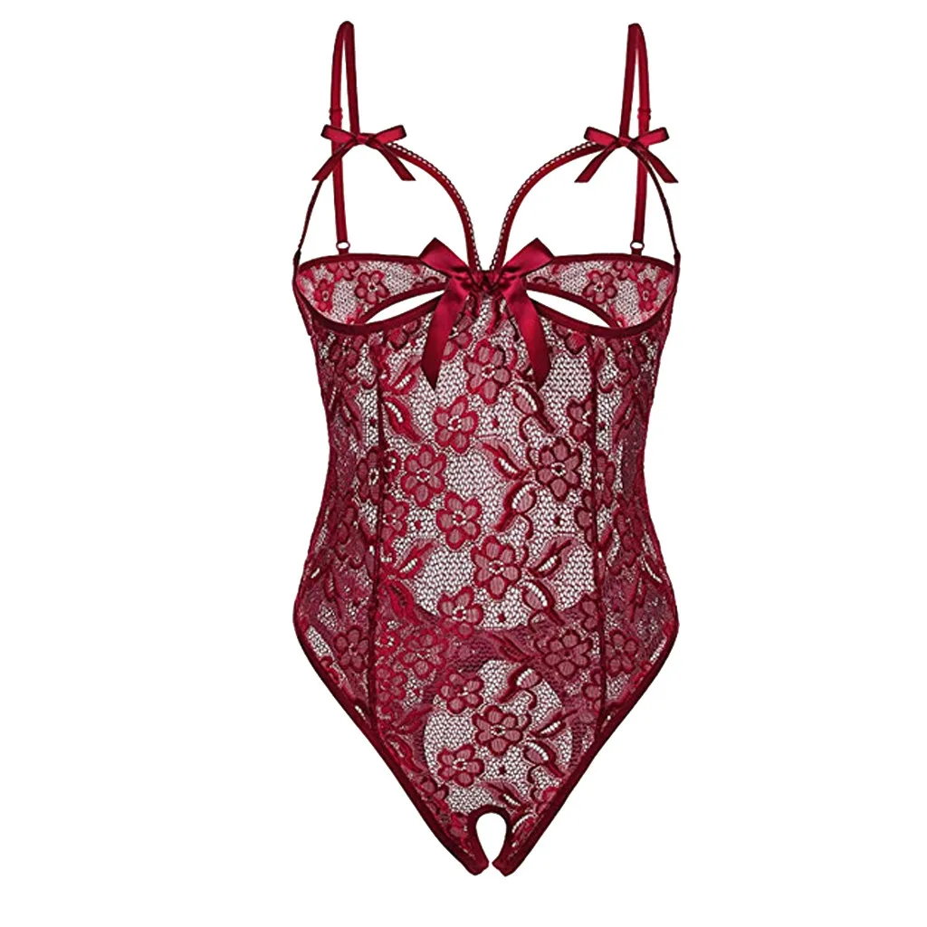 Open Crotch Lace Bodysuit Women Perspective Hollow Backless Babydoll Underwear Women Sexy Lingerie Bodysuit Body Femme