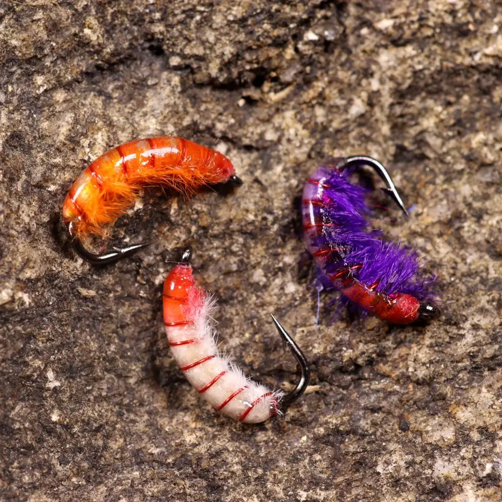 

6PCS #10 Fly Fishing Flies Trout Fishing Realistic Nymph Weighted Scud Fly Nymphing Artificial Insect Baits Purple Orange White