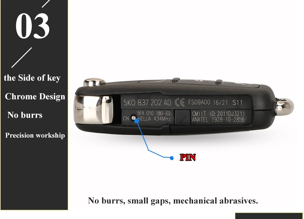 Keyforkess OEM 434Mhz ID48 chiave di vibrazione a distanza OEM per VW Volkswagen Beetle Caddy Eos Golf Jetta Polo Scirocco Tiguan Touran - H7ce3ad842dcb4cdb95e6724404d4fb38M