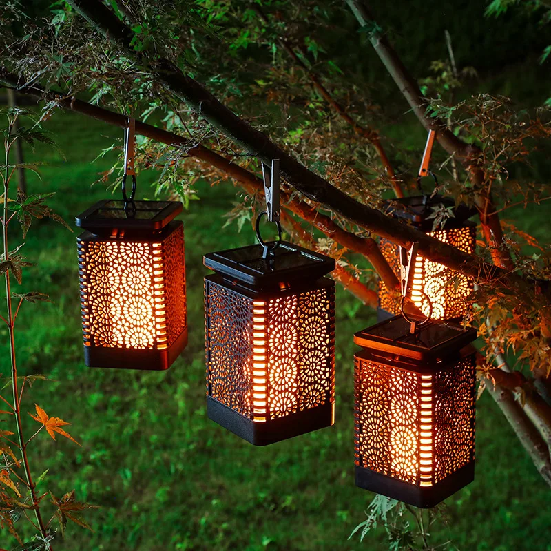 1pc/2pcs Solar Lantern Outdoor Lights Flickering Flame Solar Lanterns  Lights Outdoor Waterproof Hanging Solar Powered Lights For Garden Patio  Deck Yar