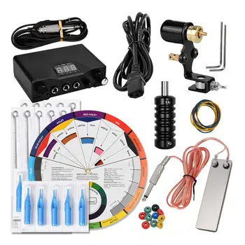 

BellyLady Black Starter Tattoo Machine Practice Kit Accessories Rubber Band Needle Pad Color Wheel Hook Line Set