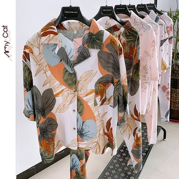 

2020 Summer Rayon Multi-Color Printing Short-Sleeved Pants Pajamas Turn-down Collar Viscose Women Leisure Tops 2 Piece Sleepwear