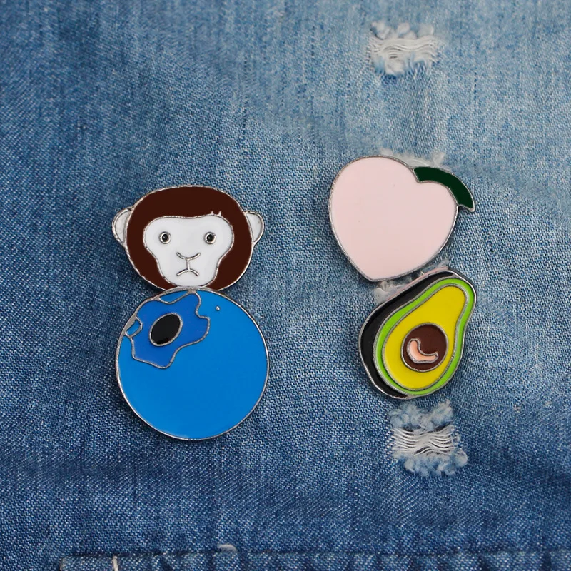 

Europe And America Creative Cartoon Cute Brooch Hipster Avocado Monkey Peach Blueberry Brooch Hot Sales